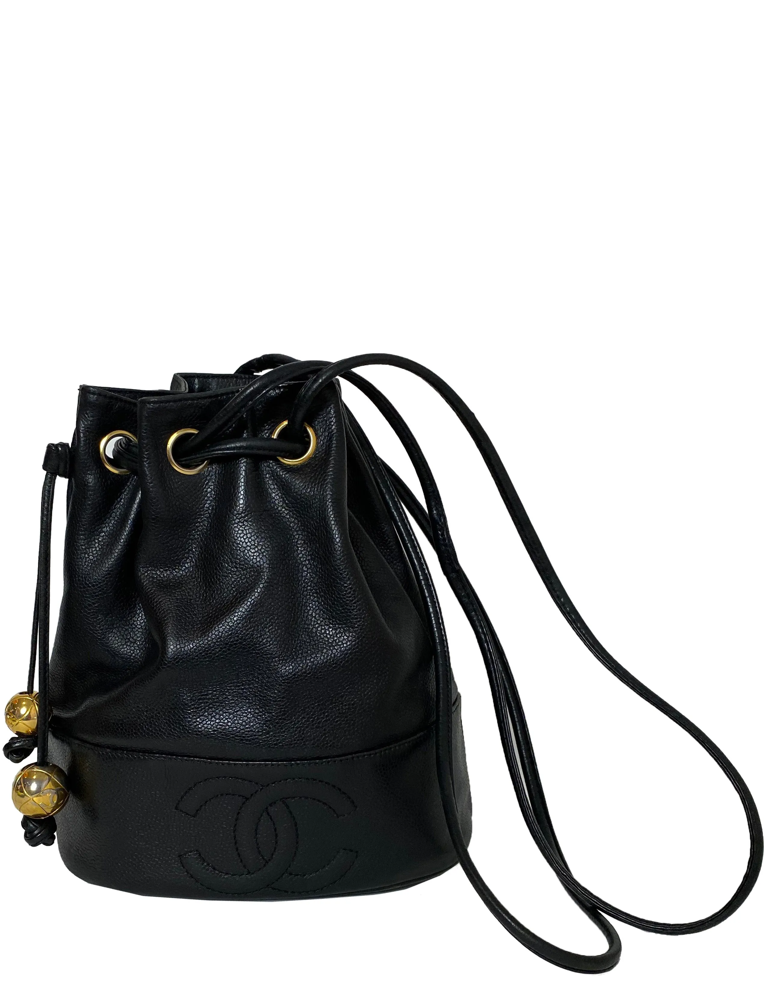 Chanel Black Caviar Leather CC Vintage Bucket Bag