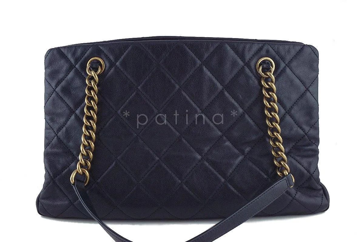 Chanel Black Classic CC Quilted Shopping Tote GST Bag