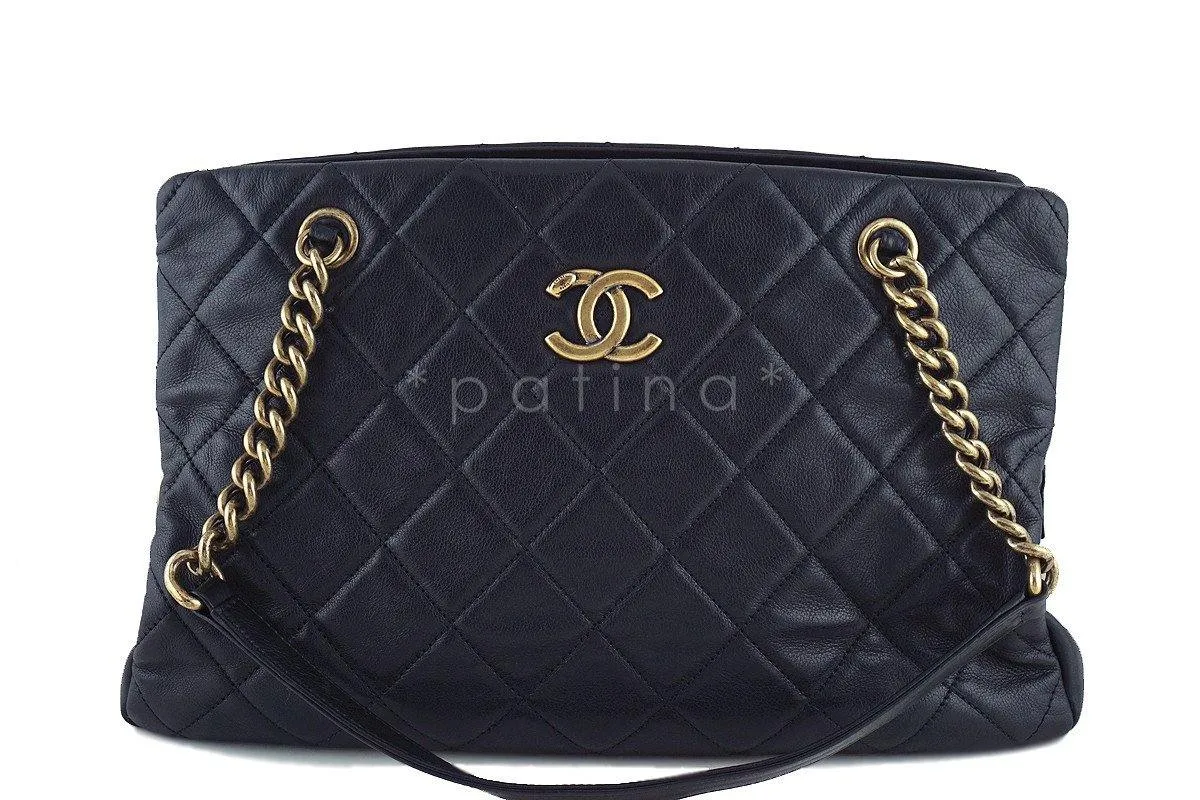 Chanel Black Classic CC Quilted Shopping Tote GST Bag