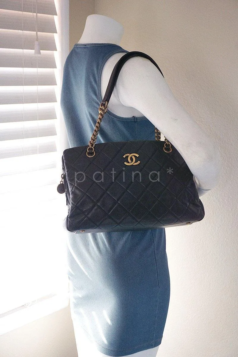 Chanel Black Classic CC Quilted Shopping Tote GST Bag