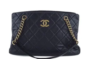 Chanel Black Classic CC Quilted Shopping Tote GST Bag