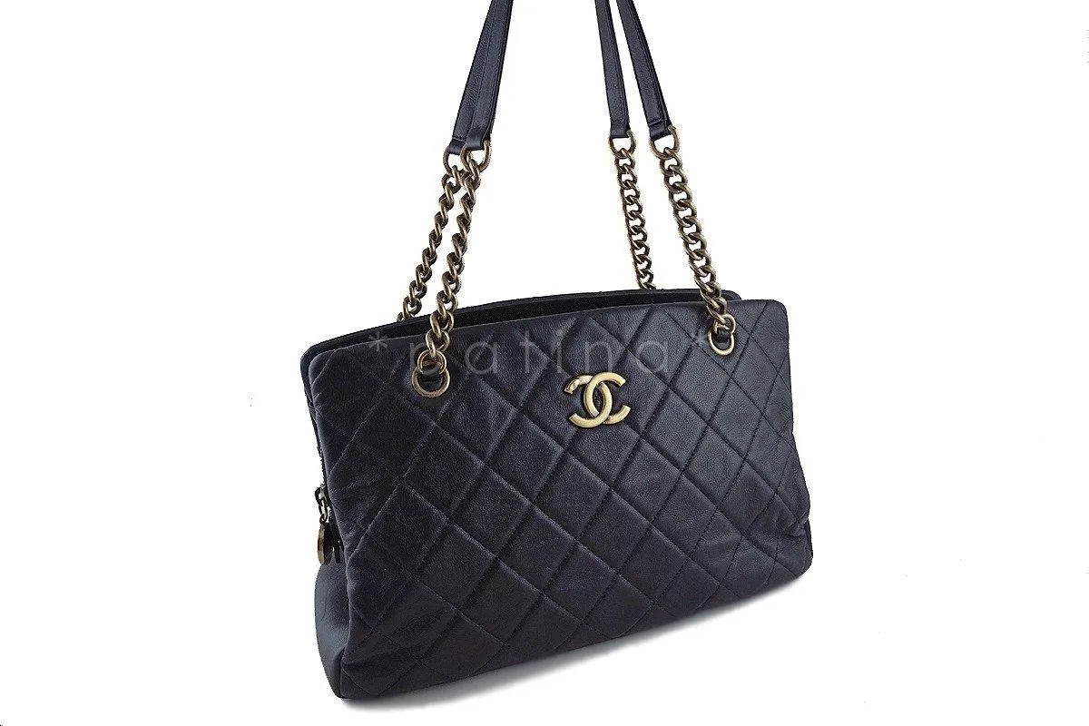 Chanel Black Classic CC Quilted Shopping Tote GST Bag
