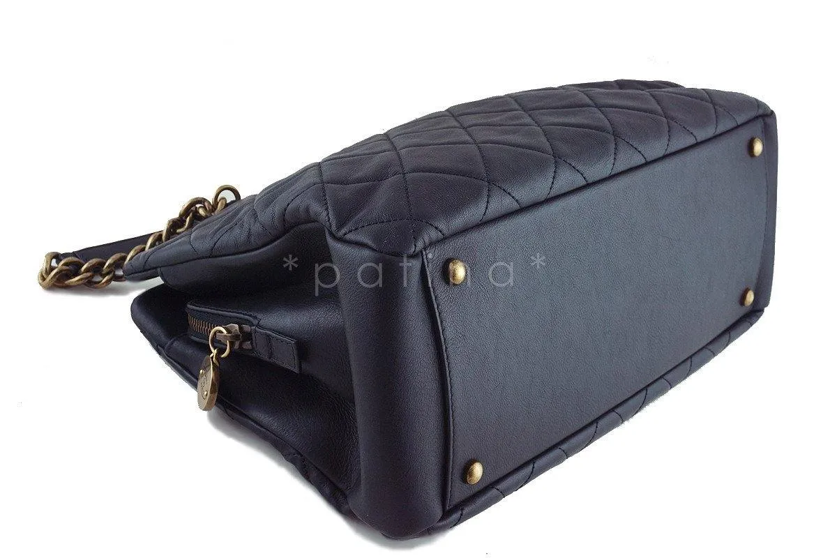Chanel Black Classic CC Quilted Shopping Tote GST Bag
