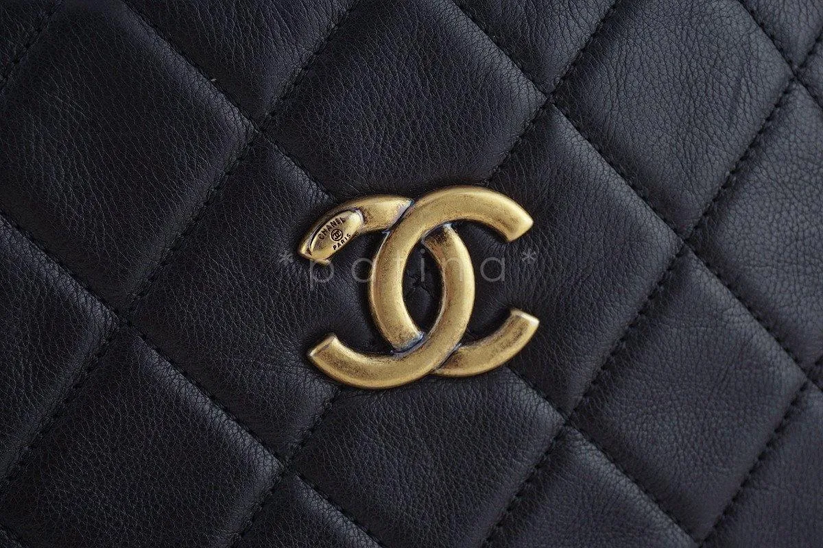 Chanel Black Classic CC Quilted Shopping Tote GST Bag