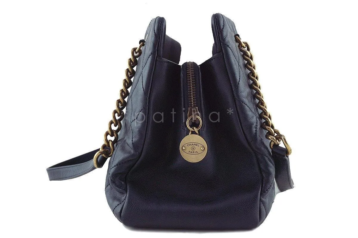 Chanel Black Classic CC Quilted Shopping Tote GST Bag