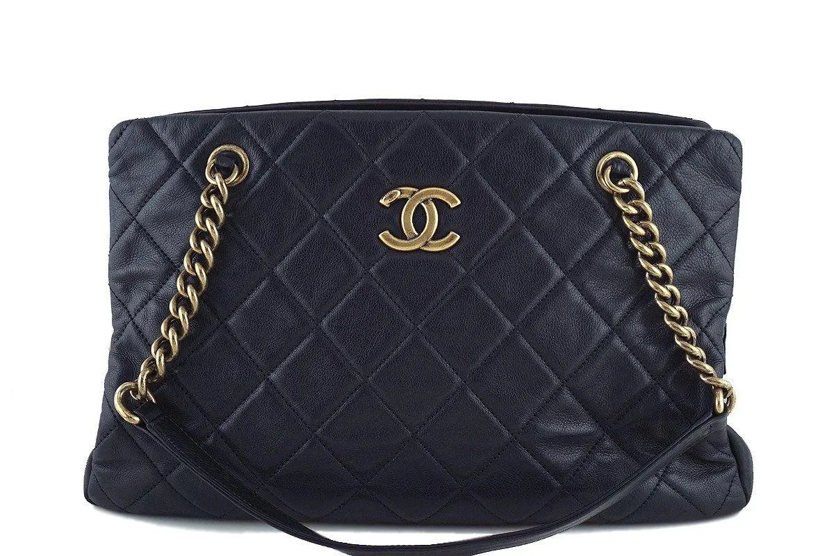 Chanel Black Classic CC Quilted Shopping Tote GST Bag