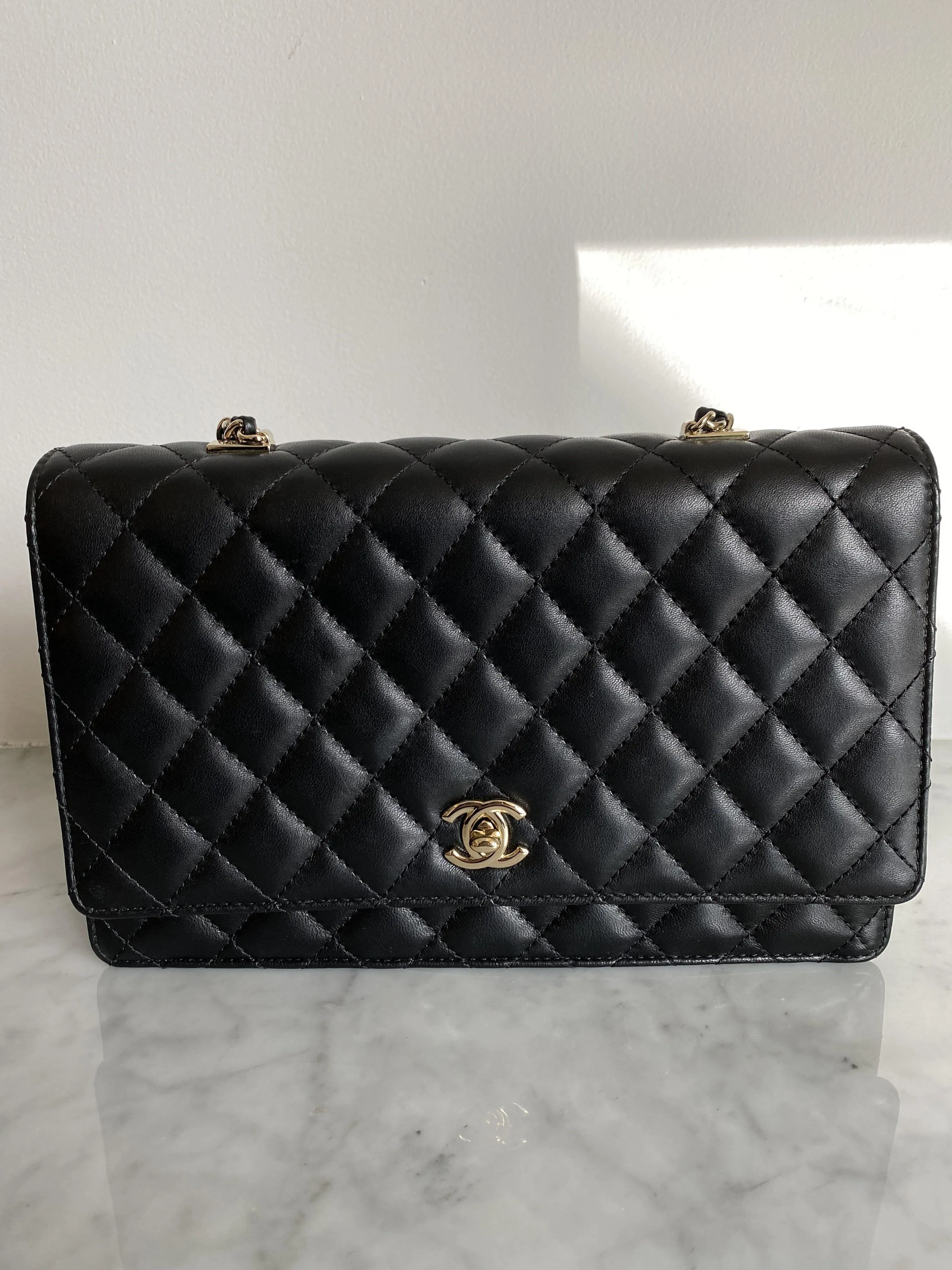 Chanel Black Lambskin Flap bag Pearl Chain