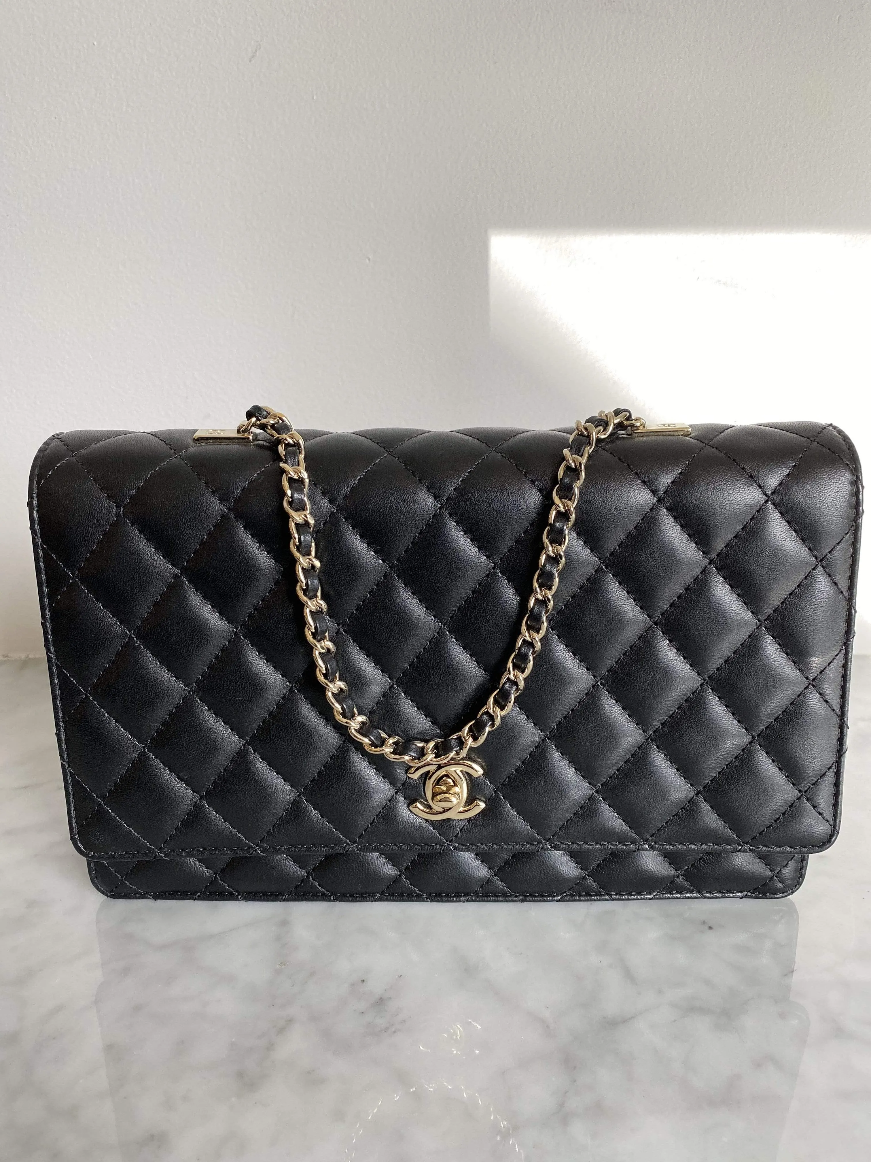 Chanel Black Lambskin Flap bag Pearl Chain