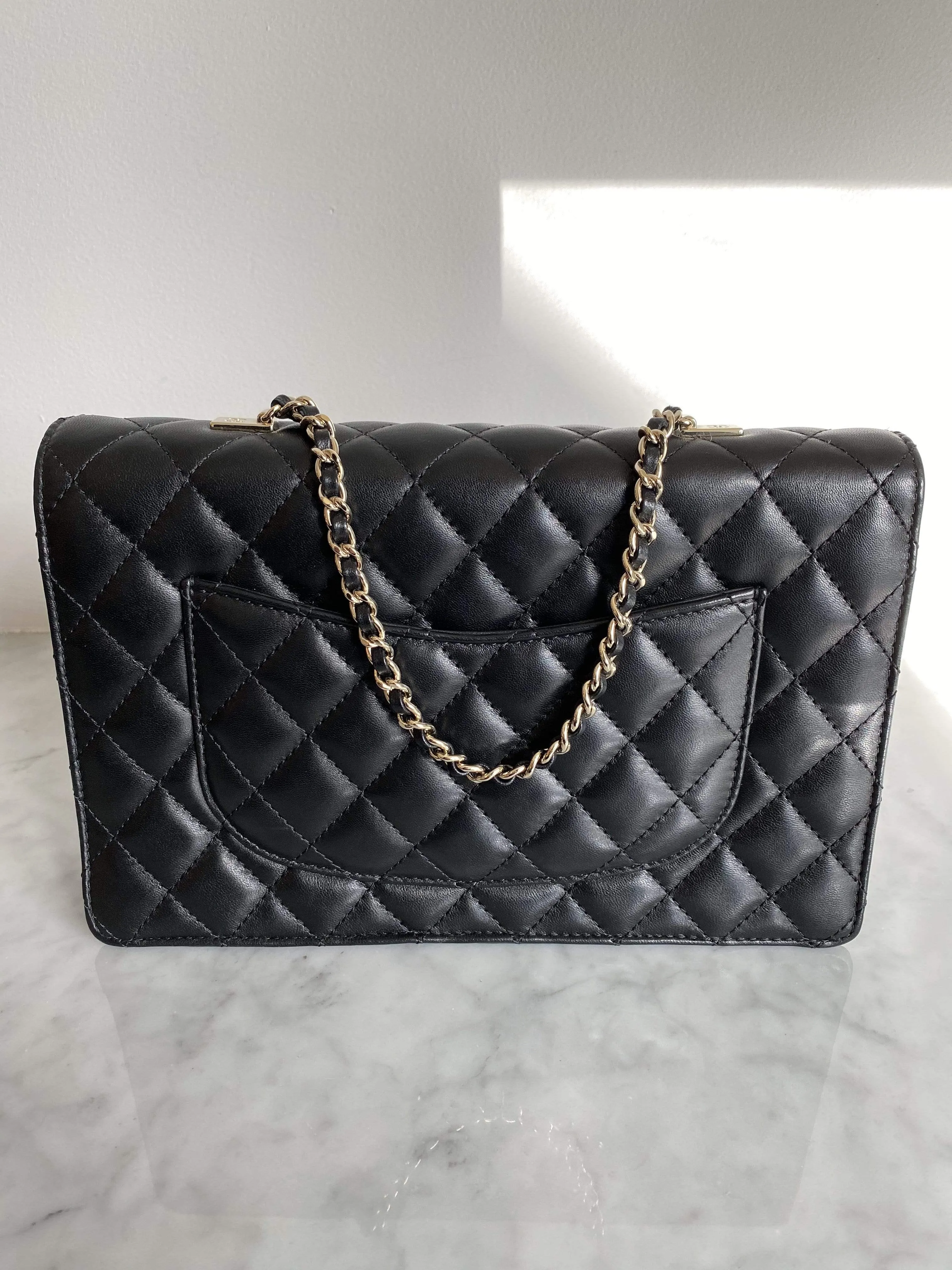 Chanel Black Lambskin Flap bag Pearl Chain