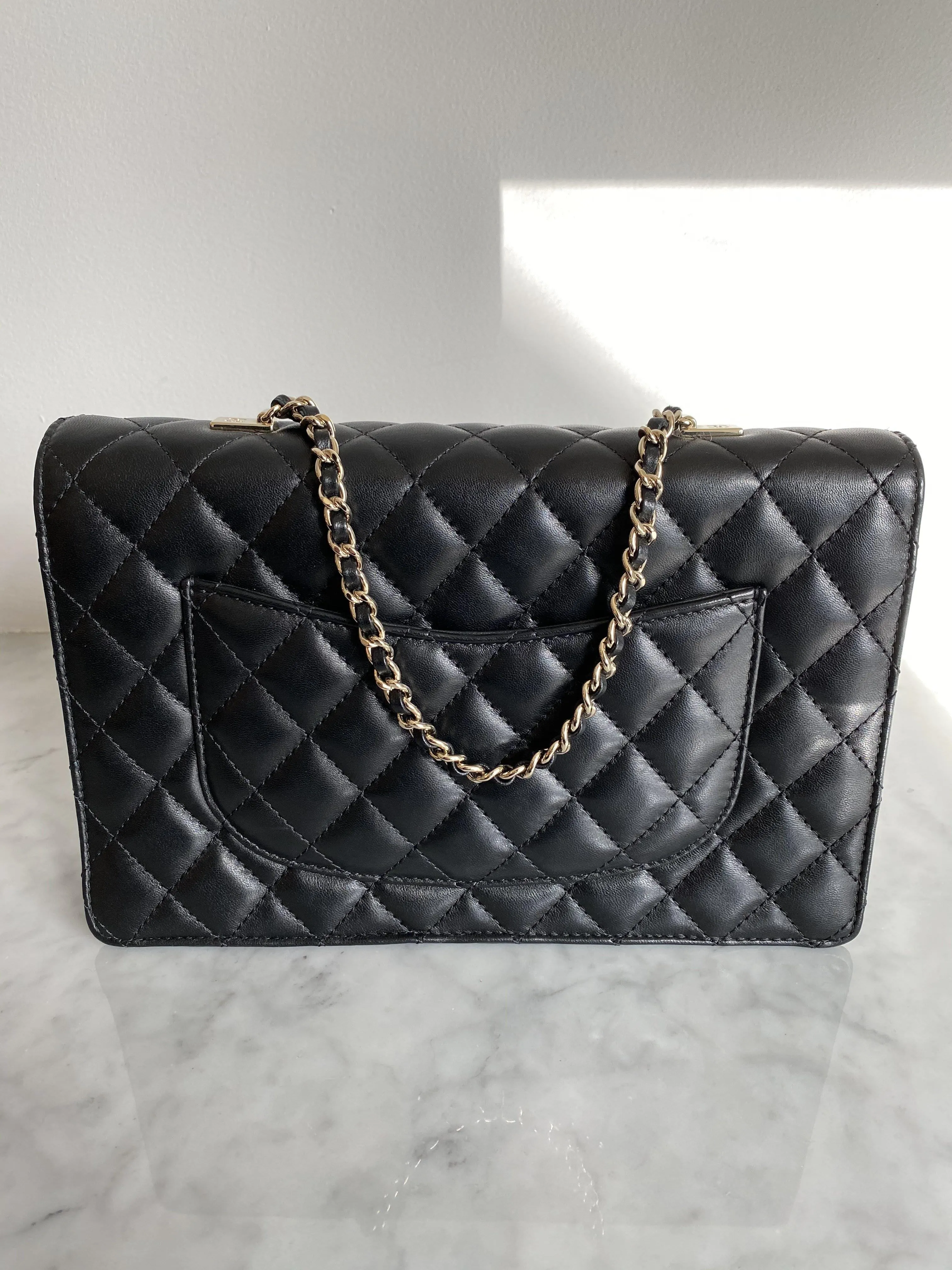 Chanel Black Lambskin Flap bag Pearl Chain