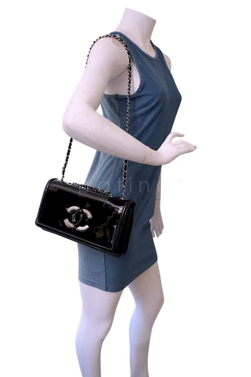 Chanel Black Patent Lipstick Ligne Shoulder Flap Bag