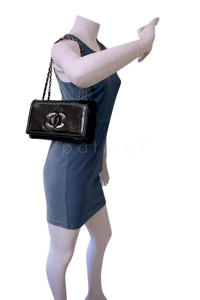 Chanel Black Patent Lipstick Ligne Shoulder Flap Bag