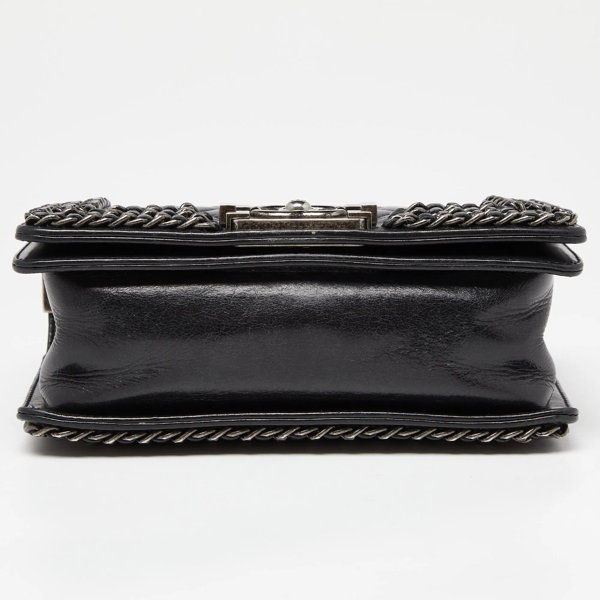 CHANEL Black Quilted Leather Small Boy Chained Flap Bag