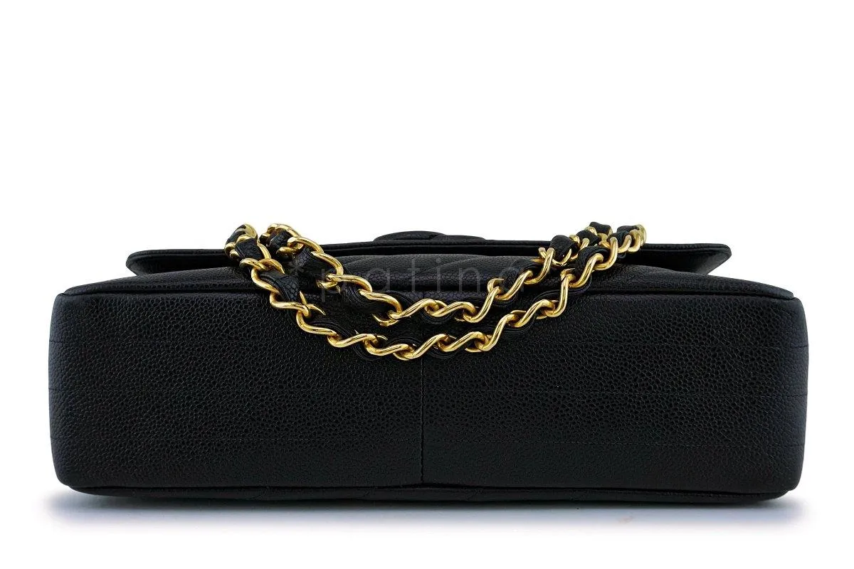 Chanel Black Quilted Vintage Caviar Logo Jumbo Flap Bag 24K GHW