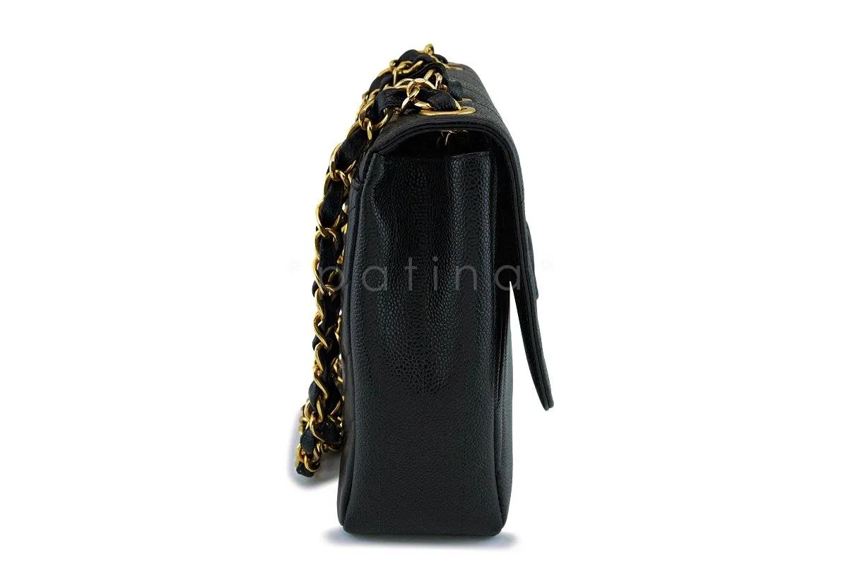 Chanel Black Quilted Vintage Caviar Logo Jumbo Flap Bag 24K GHW