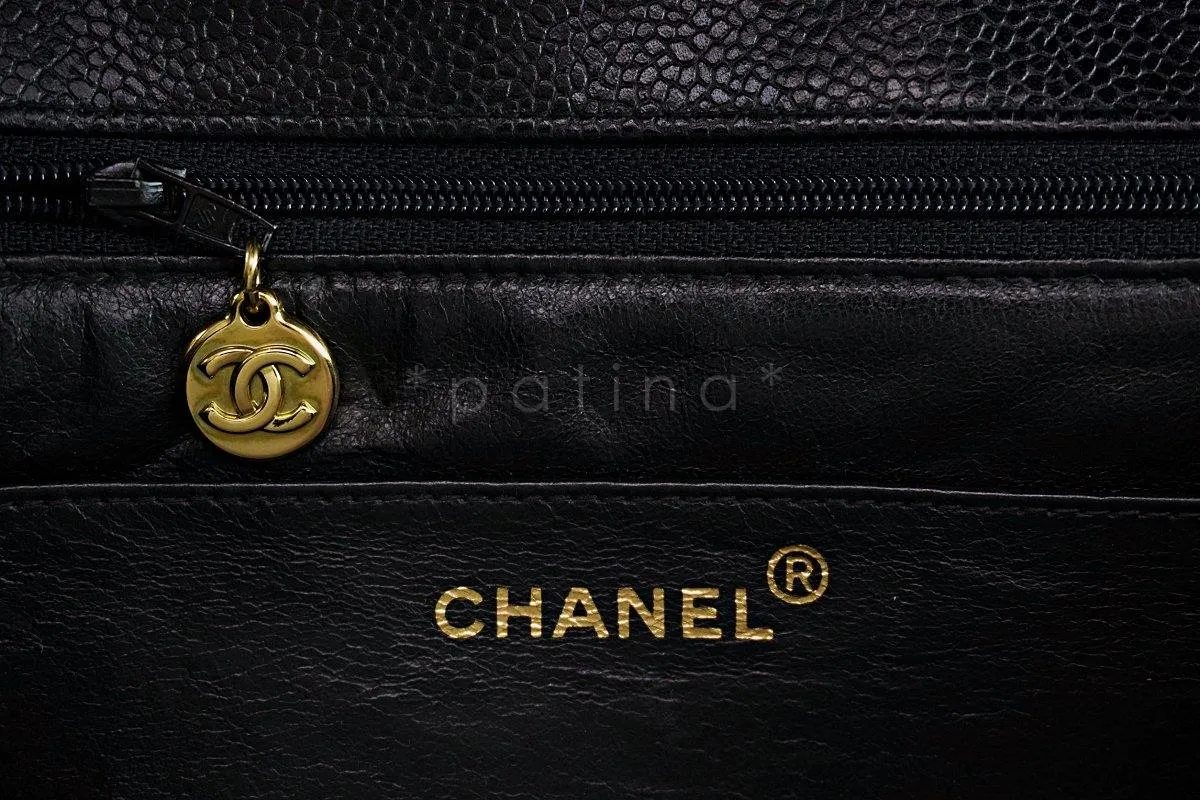 Chanel Black Quilted Vintage Caviar Logo Jumbo Flap Bag 24K GHW