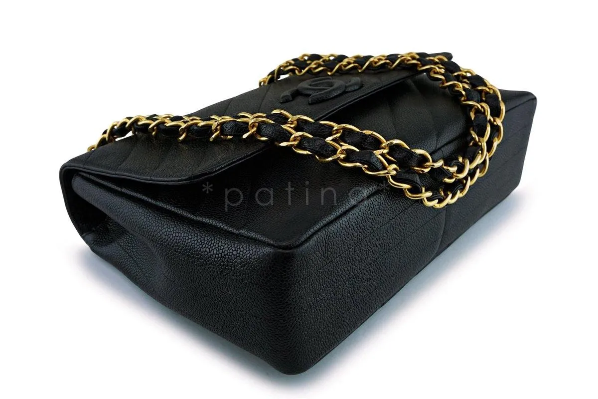 Chanel Black Quilted Vintage Caviar Logo Jumbo Flap Bag 24K GHW