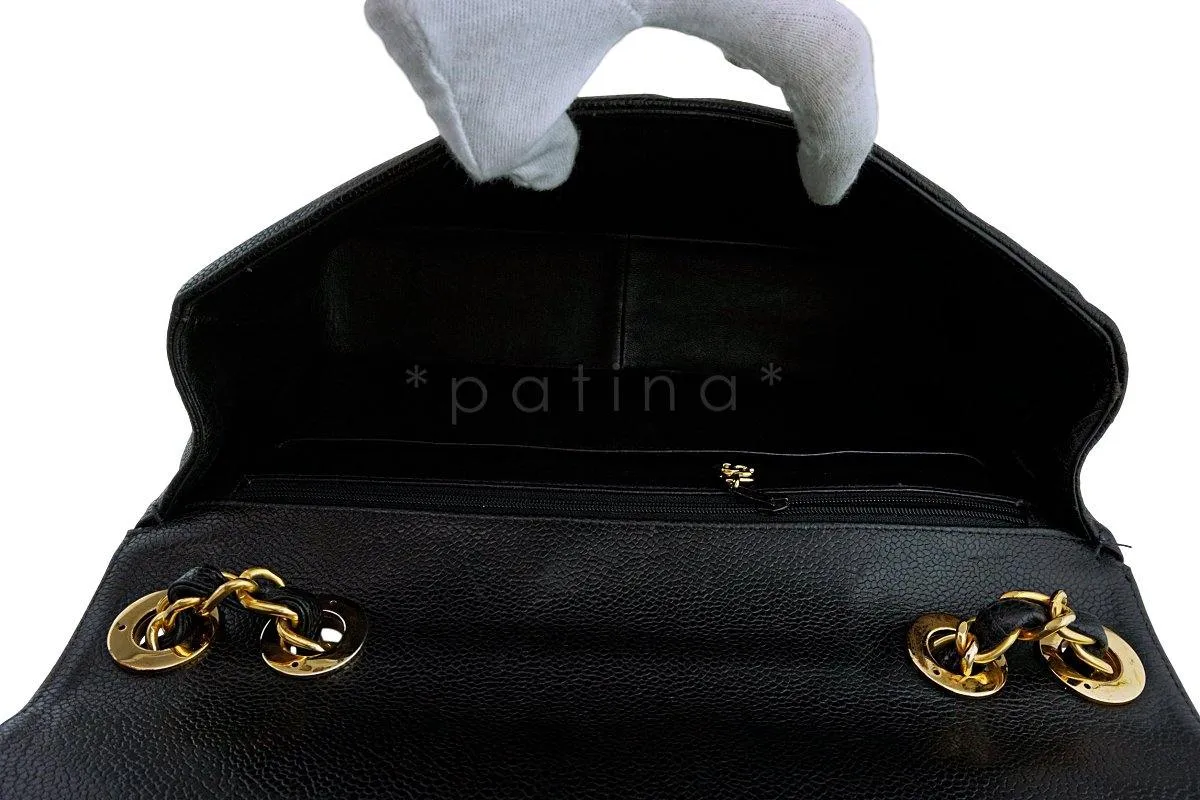 Chanel Black Quilted Vintage Caviar Logo Jumbo Flap Bag 24K GHW