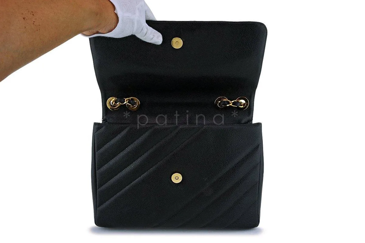 Chanel Black Quilted Vintage Caviar Logo Jumbo Flap Bag 24K GHW