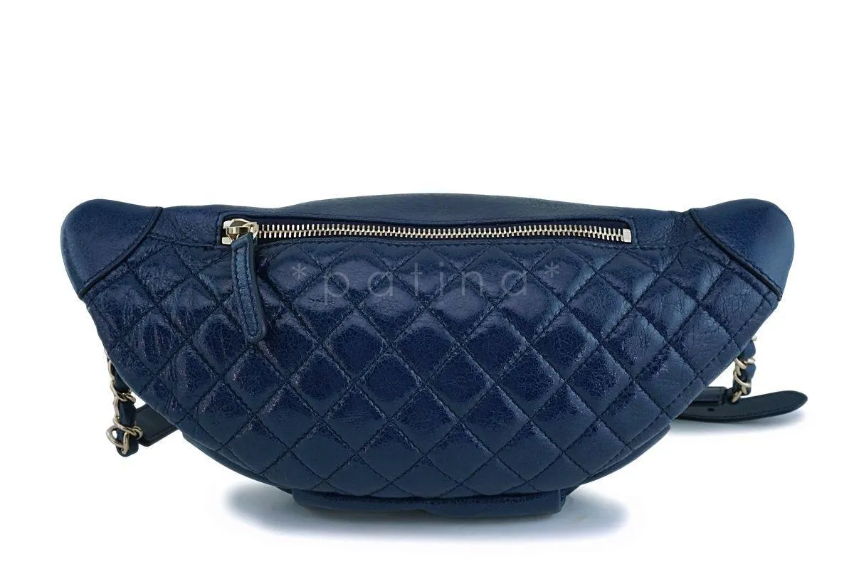 Chanel Blue Glazed Calfskin "Pocket" Banane Fanny Pack Belt Waist Bag GHW
