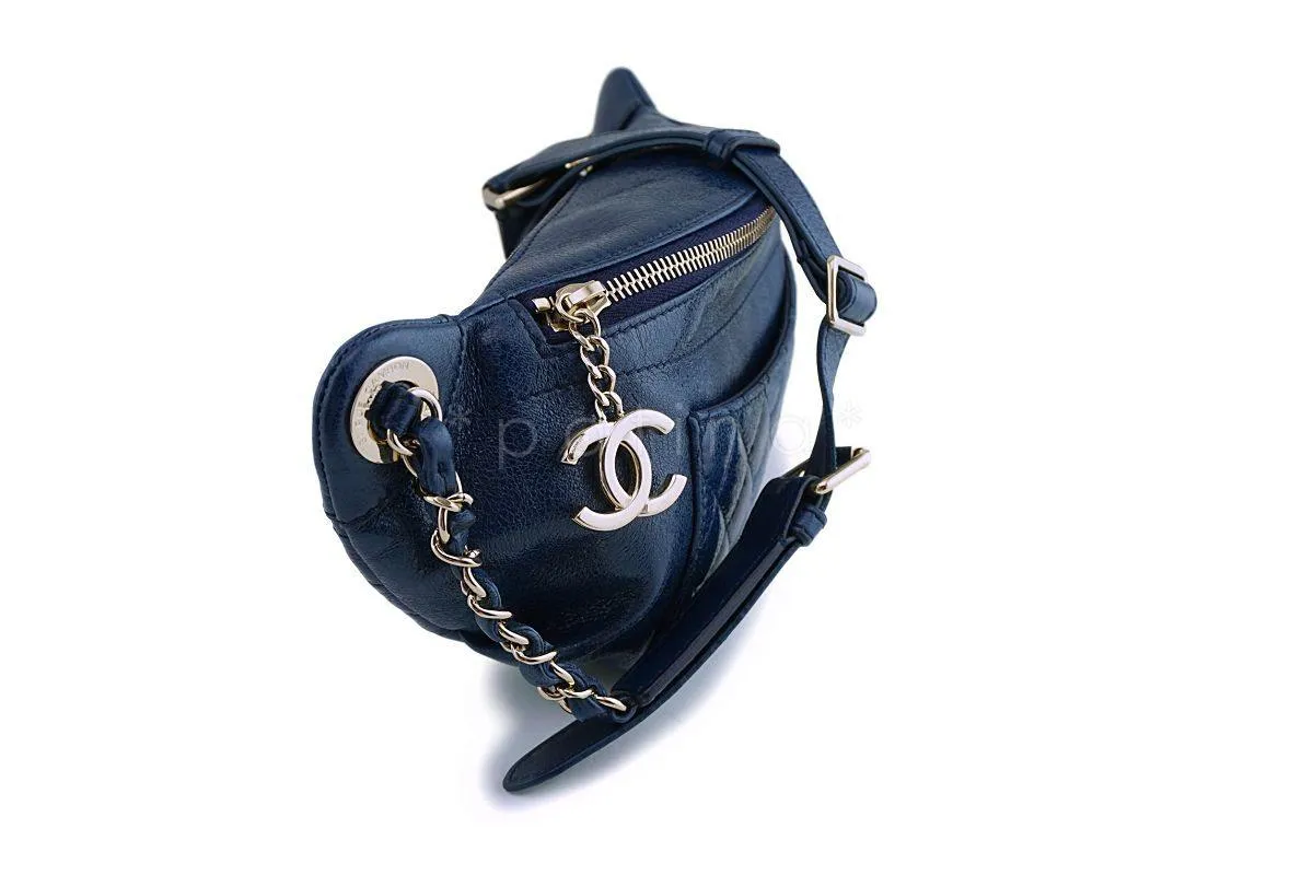 Chanel Blue Glazed Calfskin "Pocket" Banane Fanny Pack Belt Waist Bag GHW