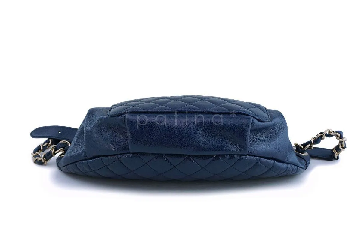 Chanel Blue Glazed Calfskin "Pocket" Banane Fanny Pack Belt Waist Bag GHW
