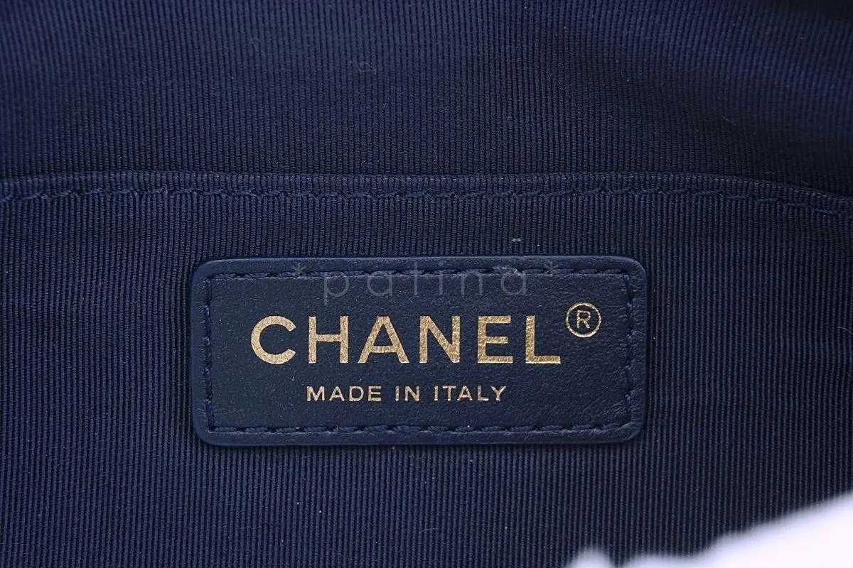 Chanel Blue Glazed Calfskin "Pocket" Banane Fanny Pack Belt Waist Bag GHW