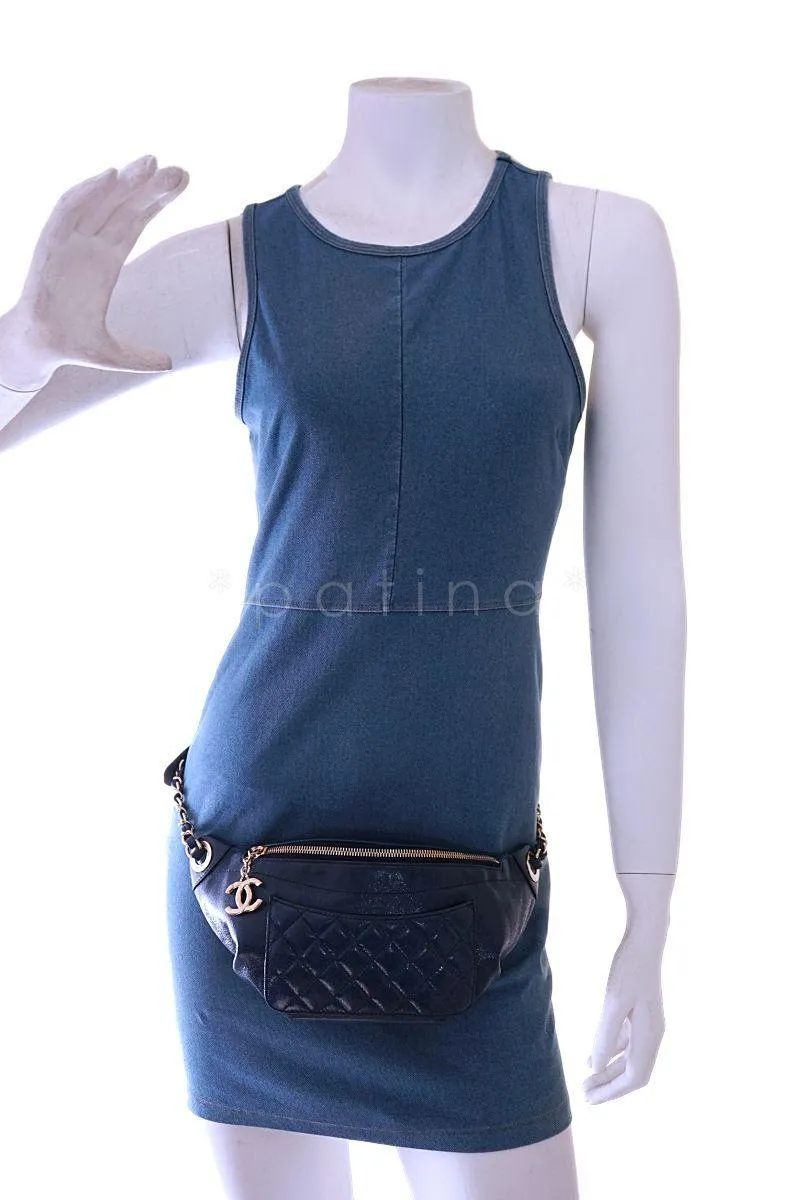 Chanel Blue Glazed Calfskin "Pocket" Banane Fanny Pack Belt Waist Bag GHW