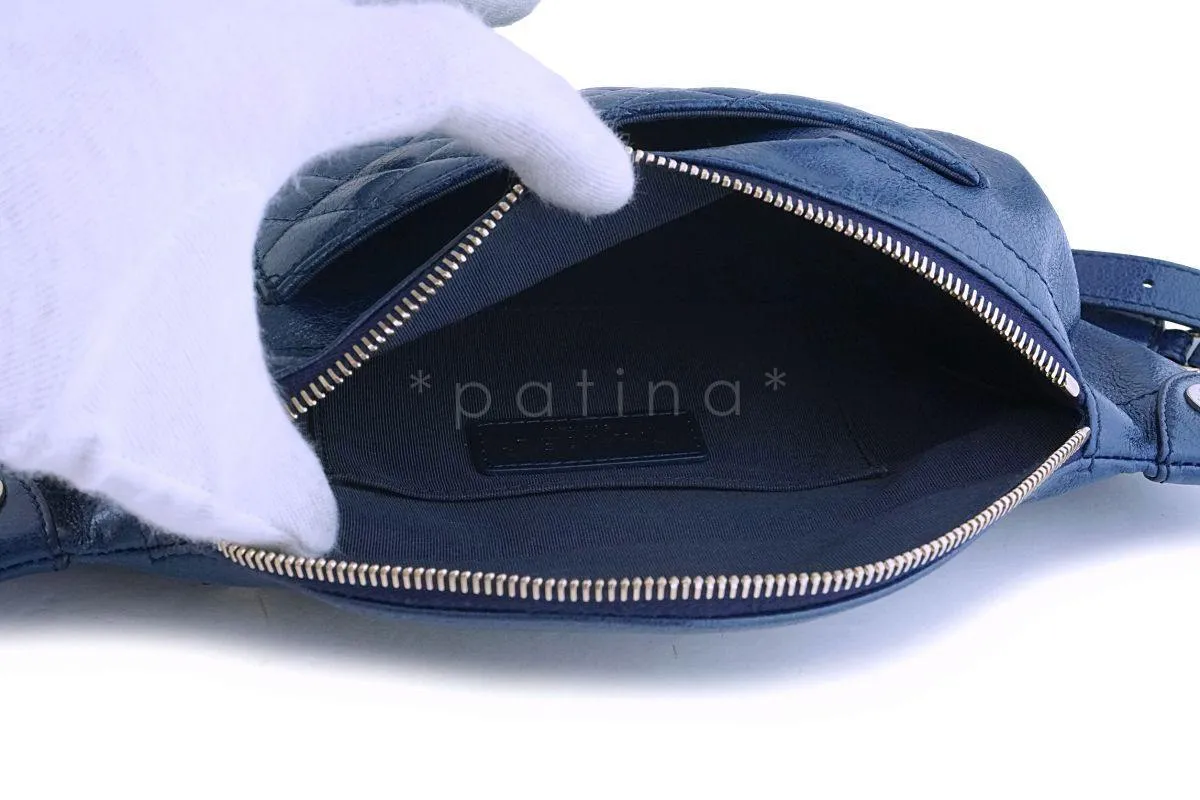 Chanel Blue Glazed Calfskin "Pocket" Banane Fanny Pack Belt Waist Bag GHW