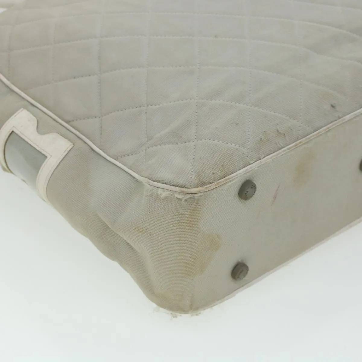 CHANEL Boston Bag Canvas Gray CC Auth bs6078
