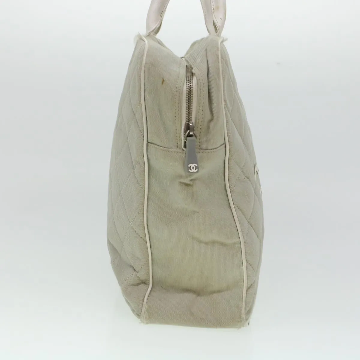 CHANEL Boston Bag Canvas Gray CC Auth bs6078