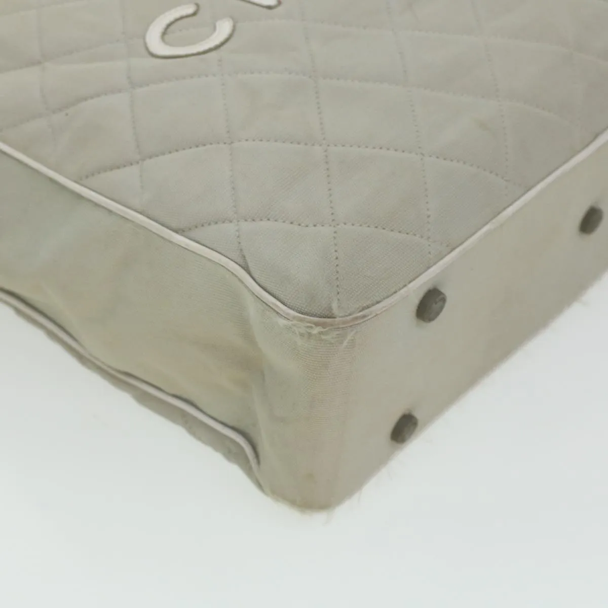 CHANEL Boston Bag Canvas Gray CC Auth bs6078