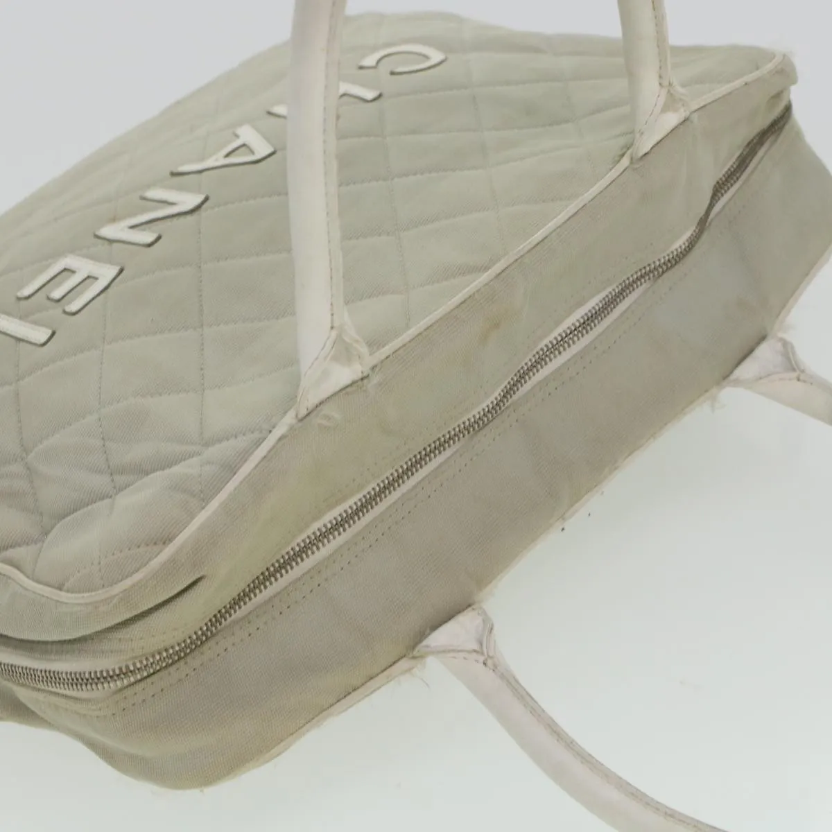 CHANEL Boston Bag Canvas Gray CC Auth bs6078