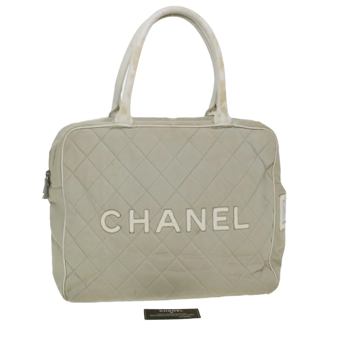 CHANEL Boston Bag Canvas Gray CC Auth bs6078