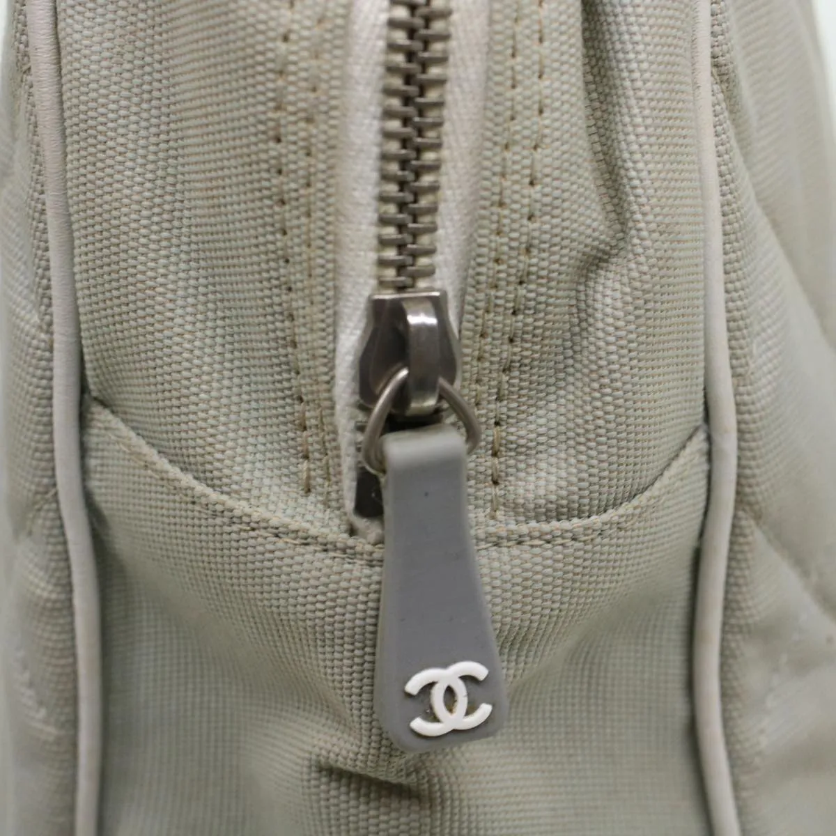 Chanel Boston Bag Canvas Gray CC Auth bs6078