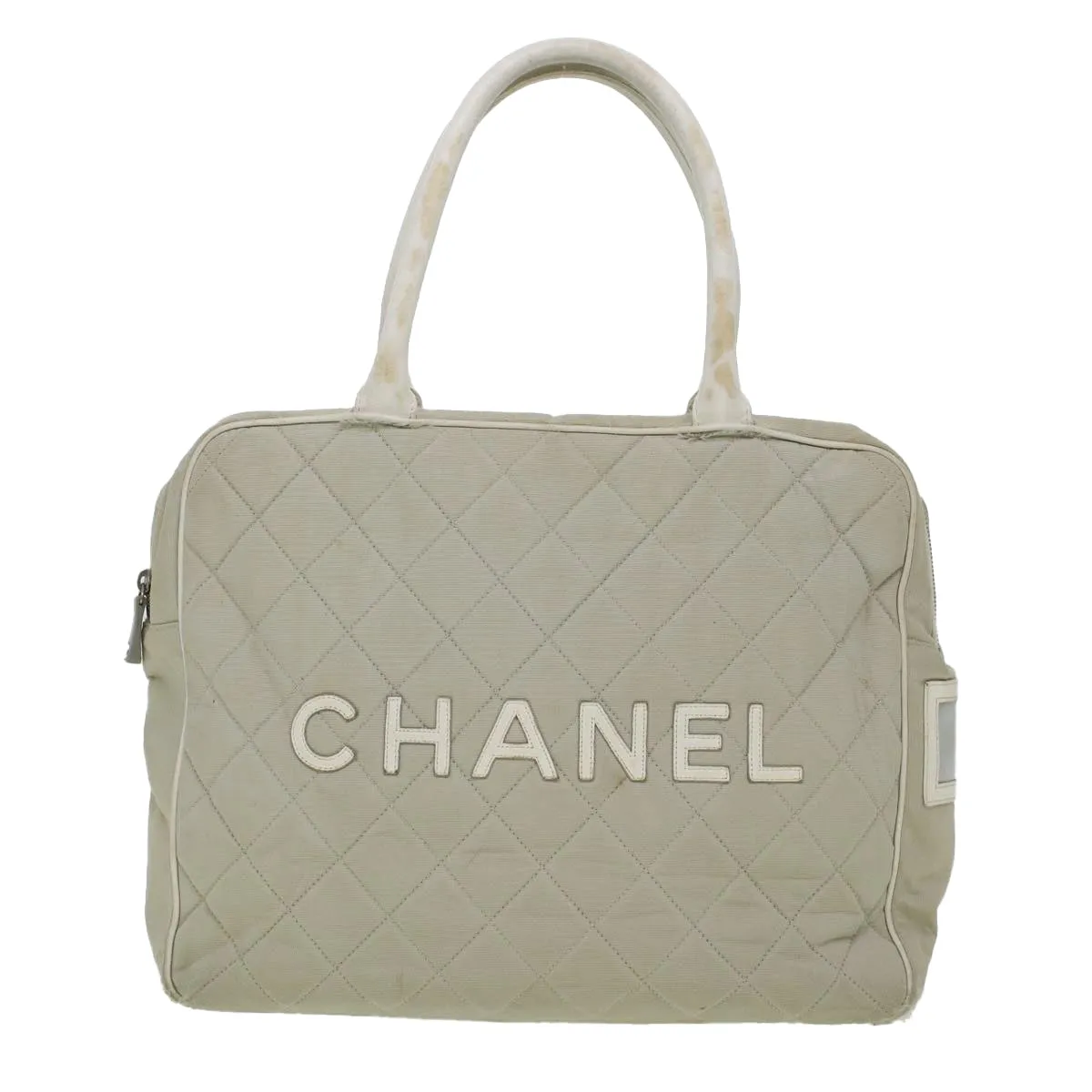 CHANEL Boston Bag Canvas Gray CC Auth bs6078