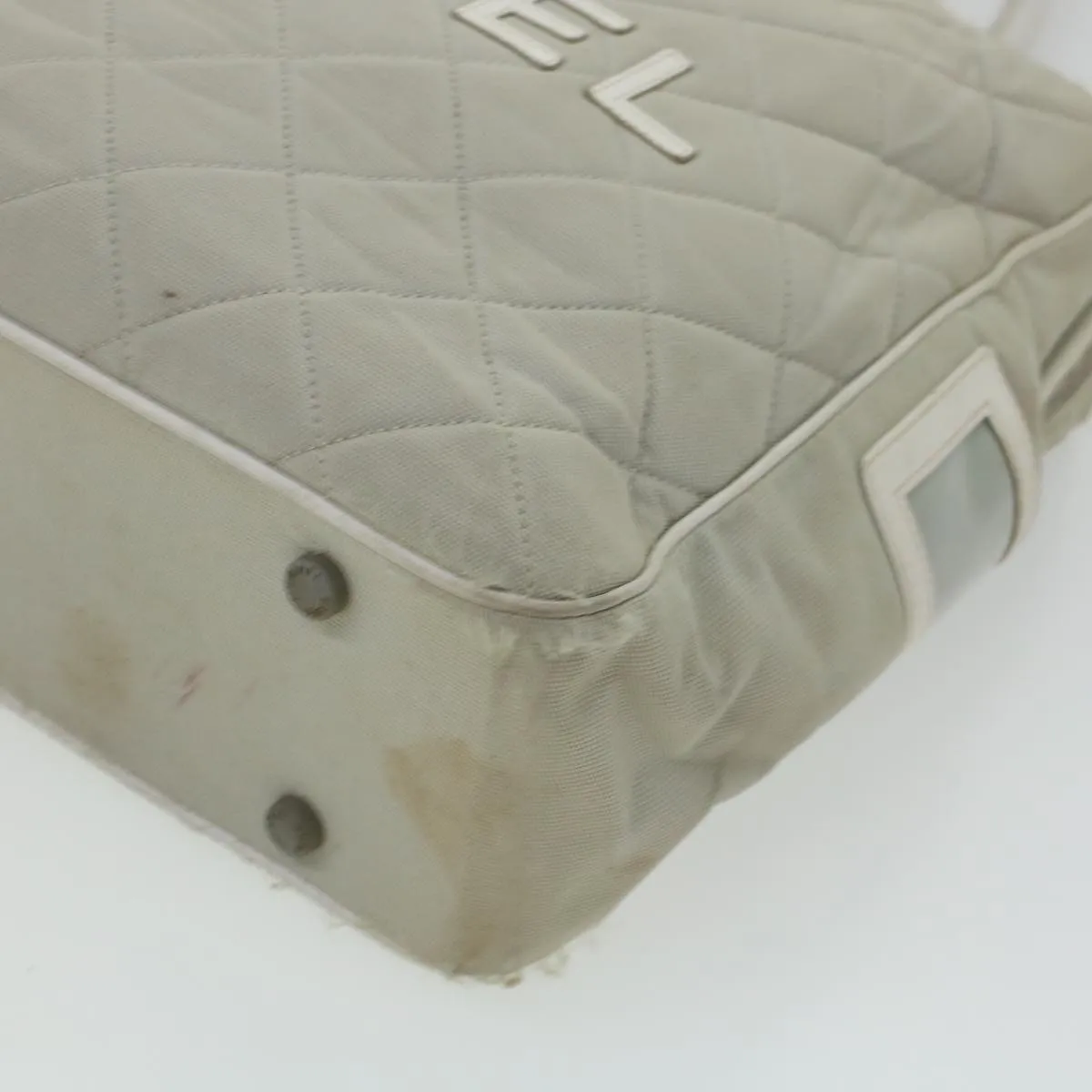 Chanel Boston Bag Canvas Gray CC Auth bs6078