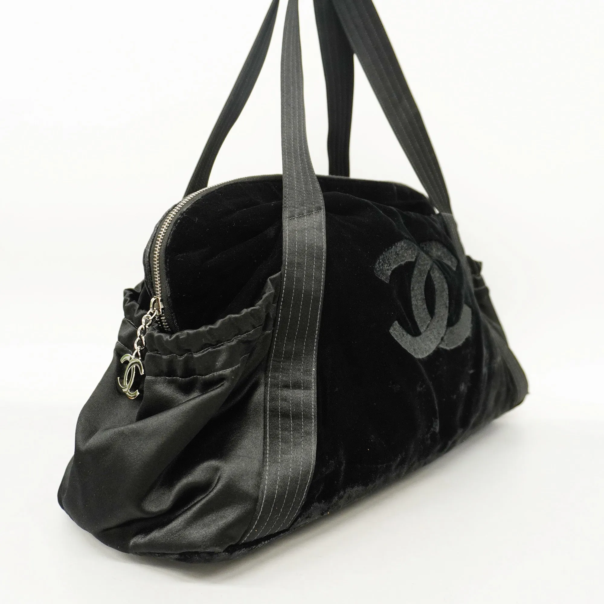 Chanel  Boston Bag Men,Women,Unisex Satin,Leather Boston Bag Black