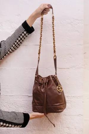 Chanel Brown Lambskin Bucket Bag GHW  - AGL1601