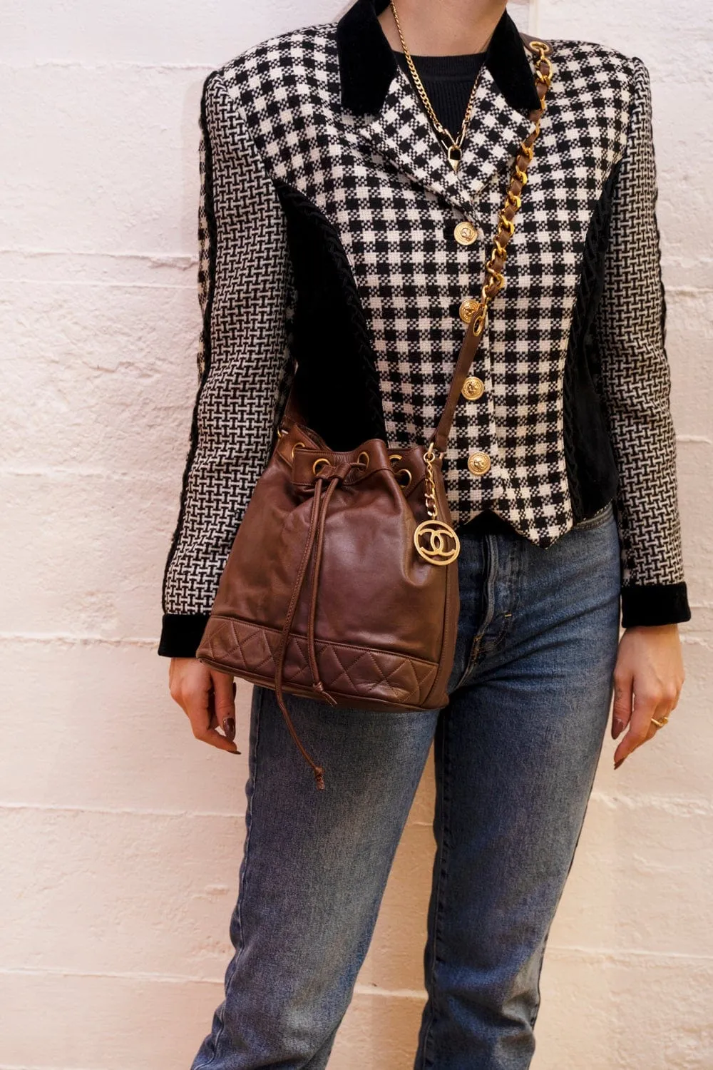 Chanel Brown Lambskin Bucket Bag GHW  - AGL1601