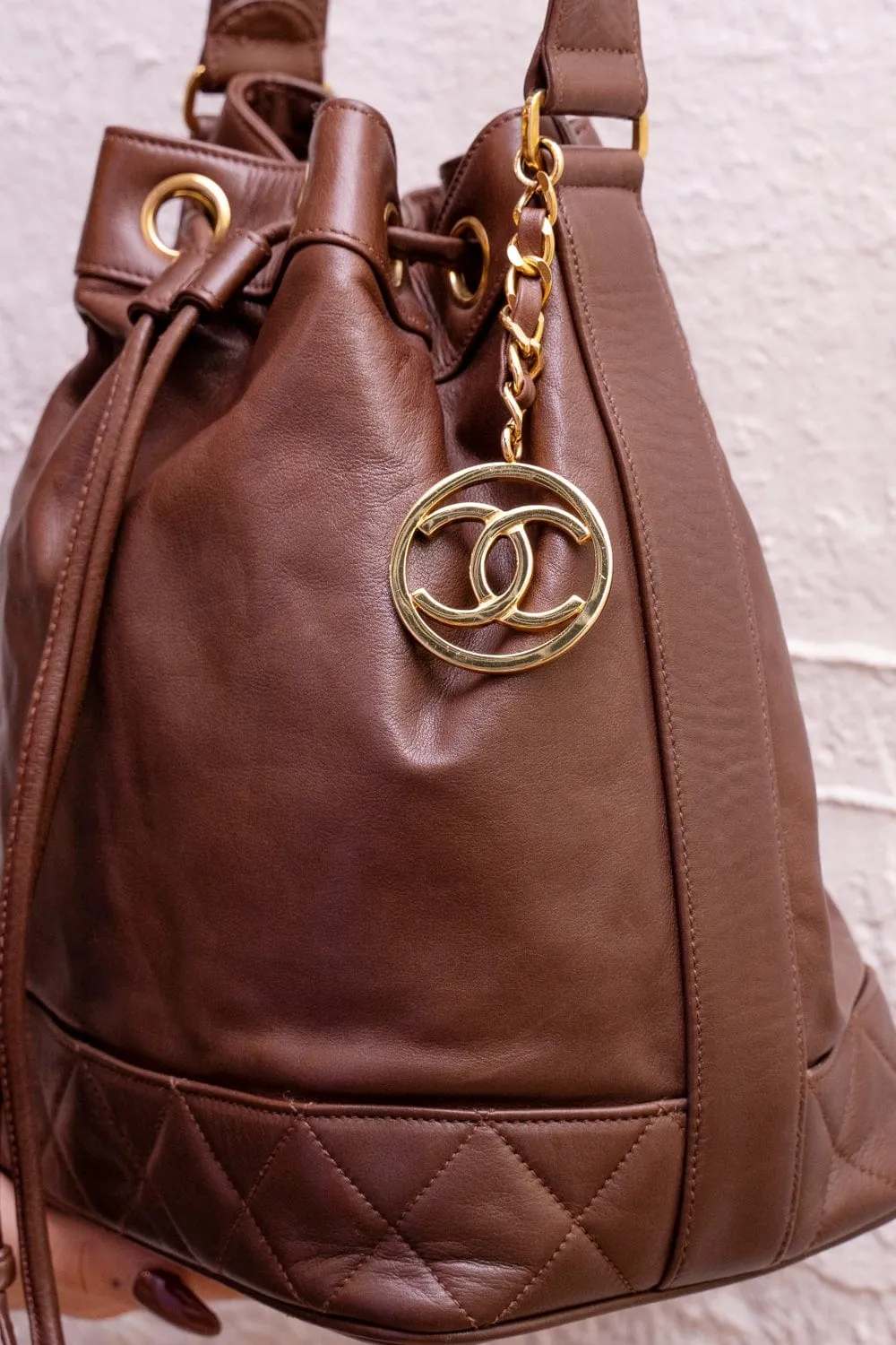 Chanel Brown Lambskin Bucket Bag GHW  - AGL1601