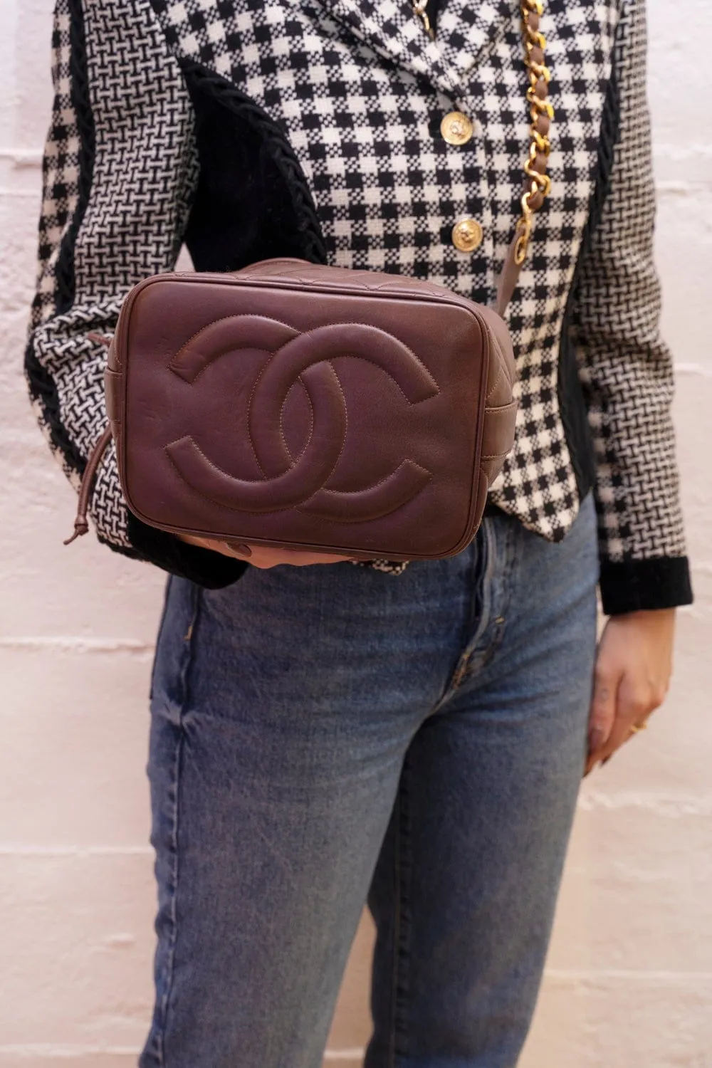 Chanel Brown Lambskin Bucket Bag GHW  - AGL1601