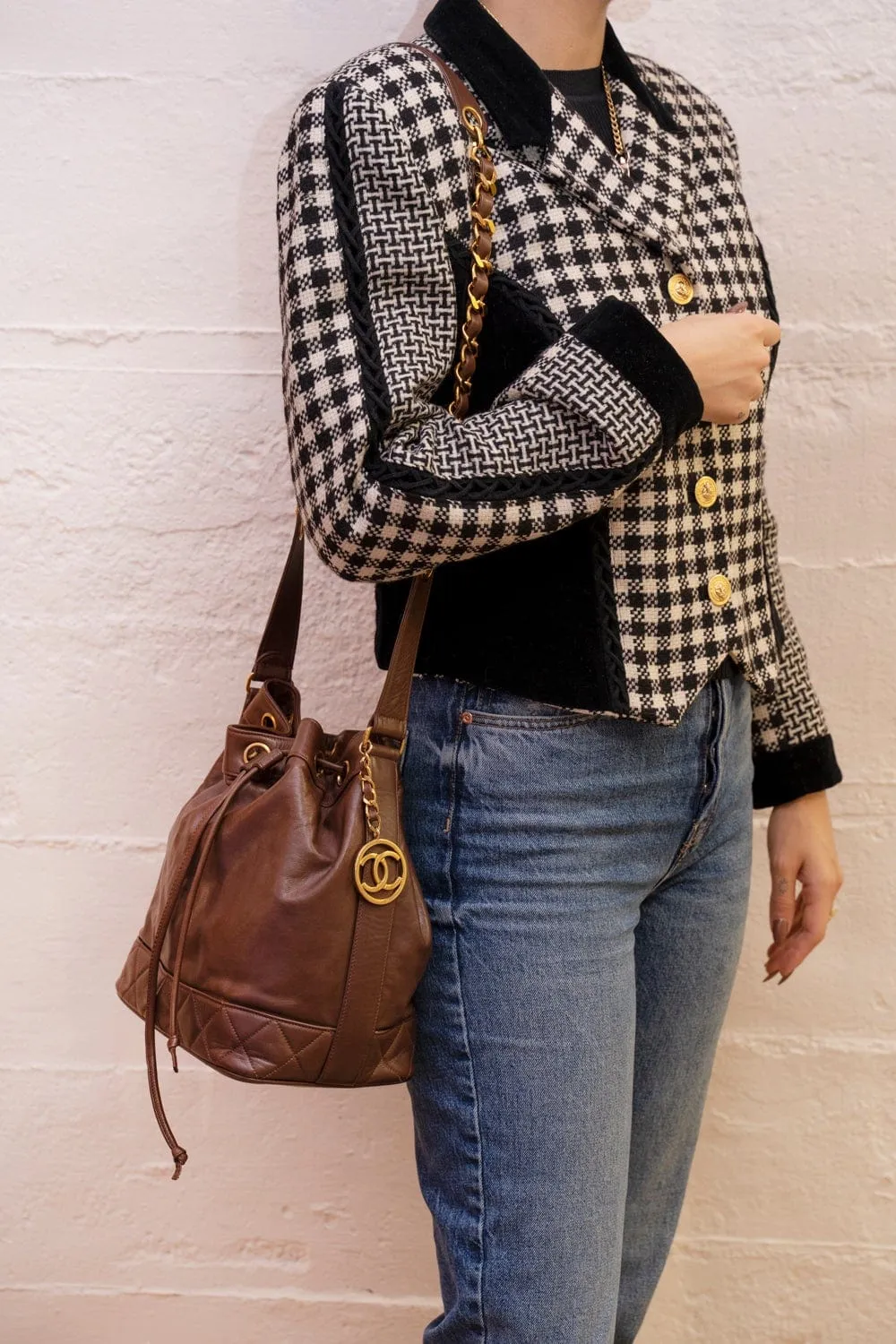 Chanel Brown Lambskin Bucket Bag GHW  - AGL1601