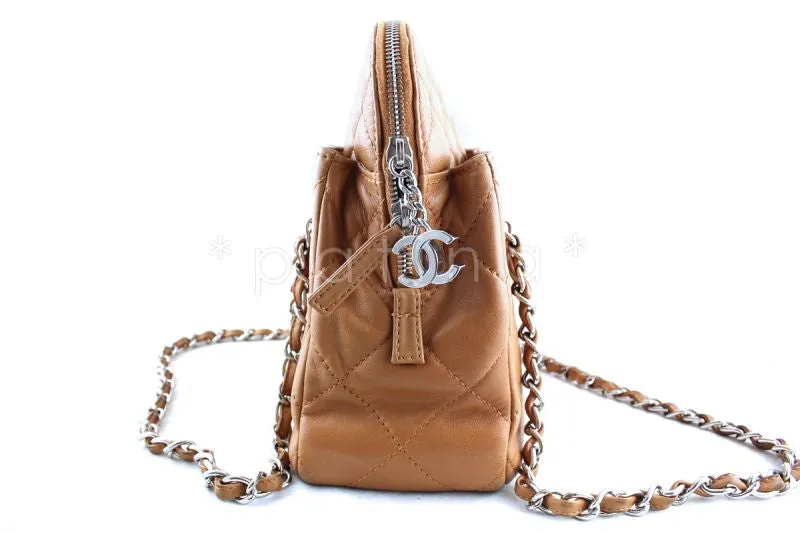 Chanel Camel Beige Classic Quilted Camera Business Tote CC Charm Bag