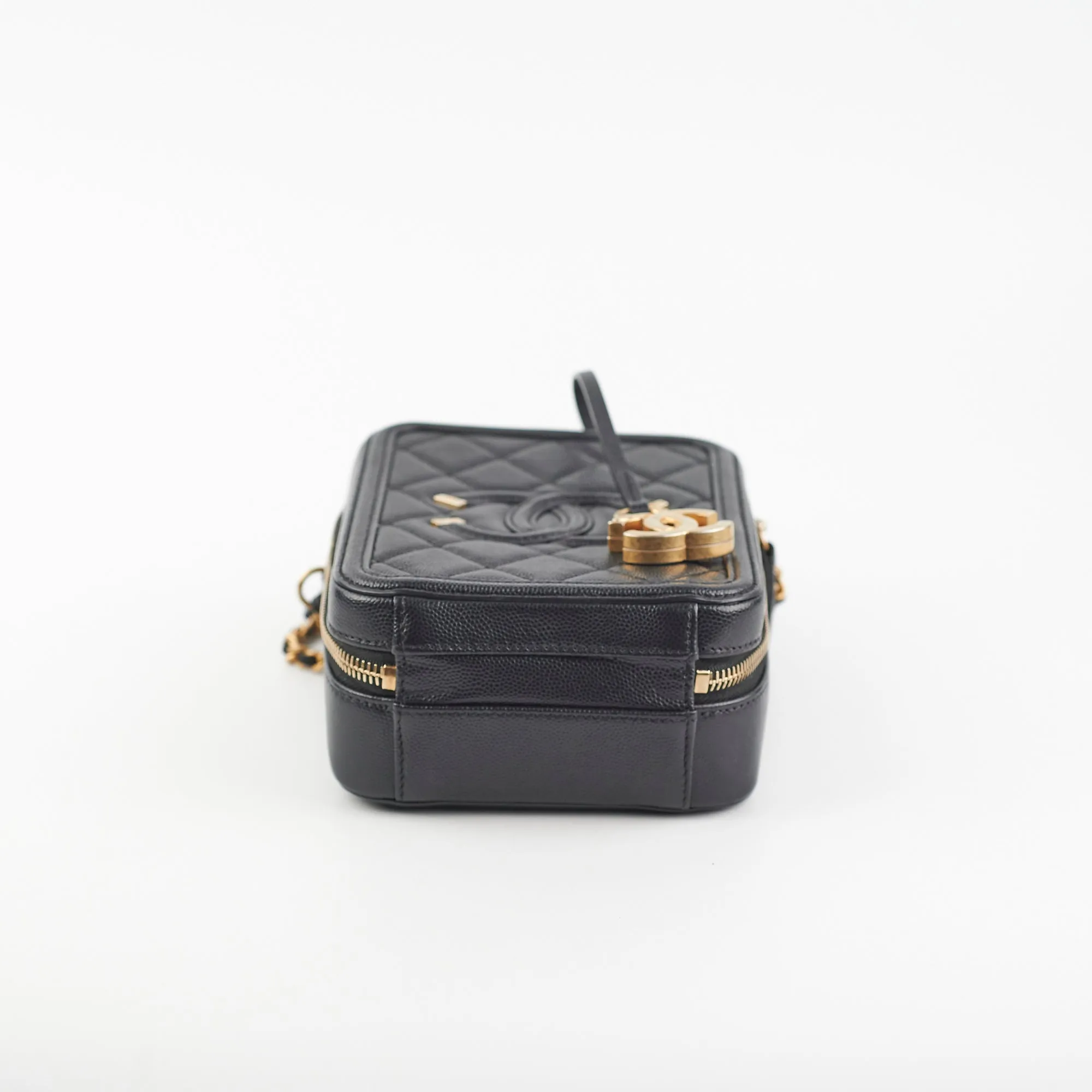 Chanel Caviar CC Filigree Vertical Vanity Case Bag Black
