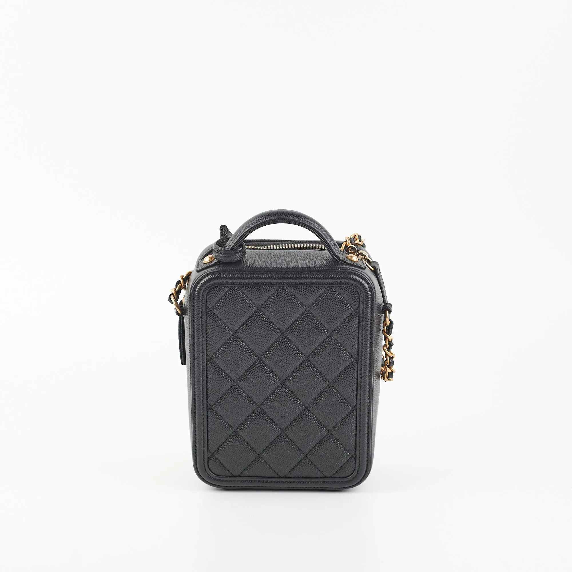 Chanel Caviar CC Filigree Vertical Vanity Case Bag Black