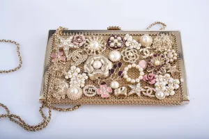 Chanel CC Camellia Charm Bag Pearls and Pink Enamel with Gold Hardware