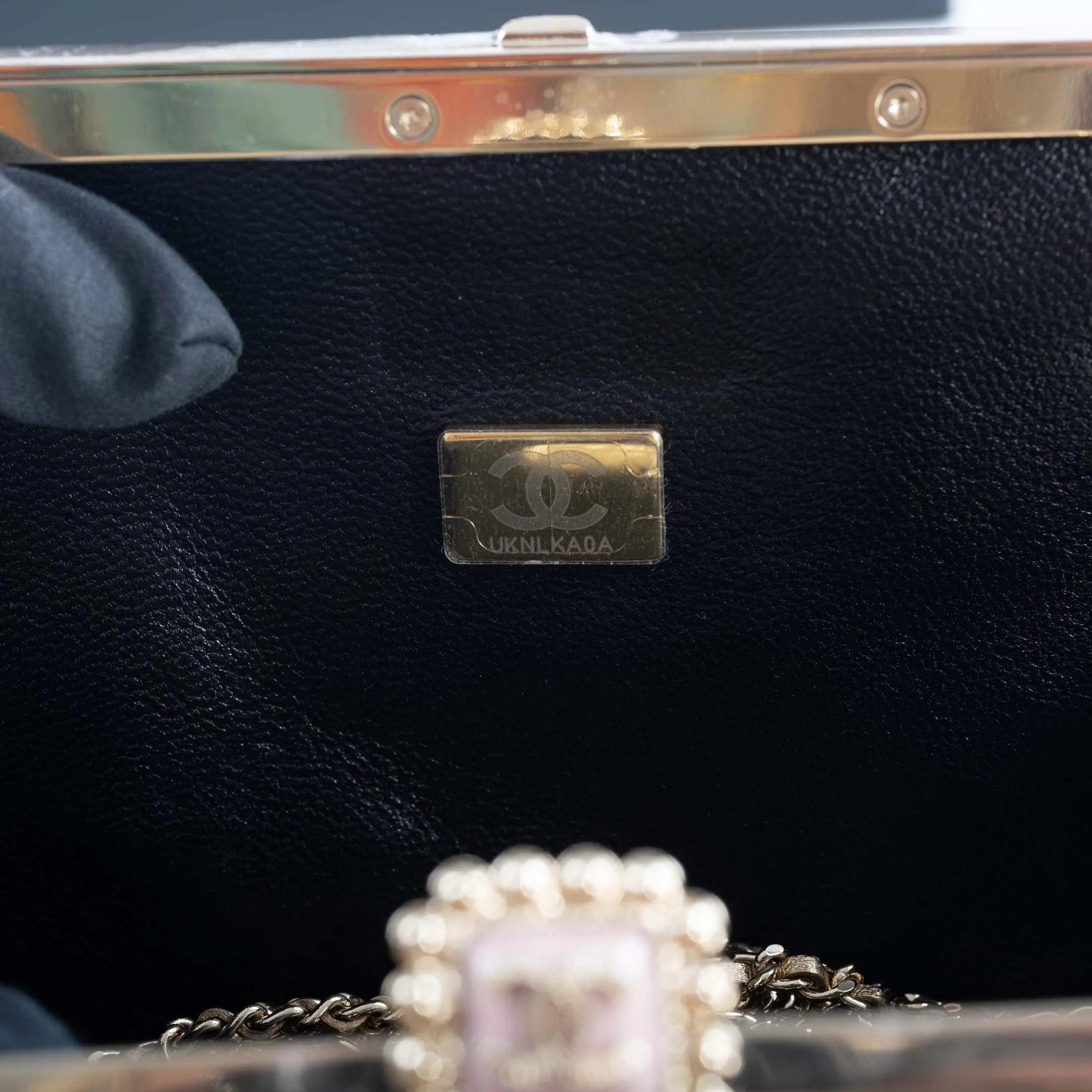 Chanel CC Camellia Charm Bag Pearls and Pink Enamel with Gold Hardware
