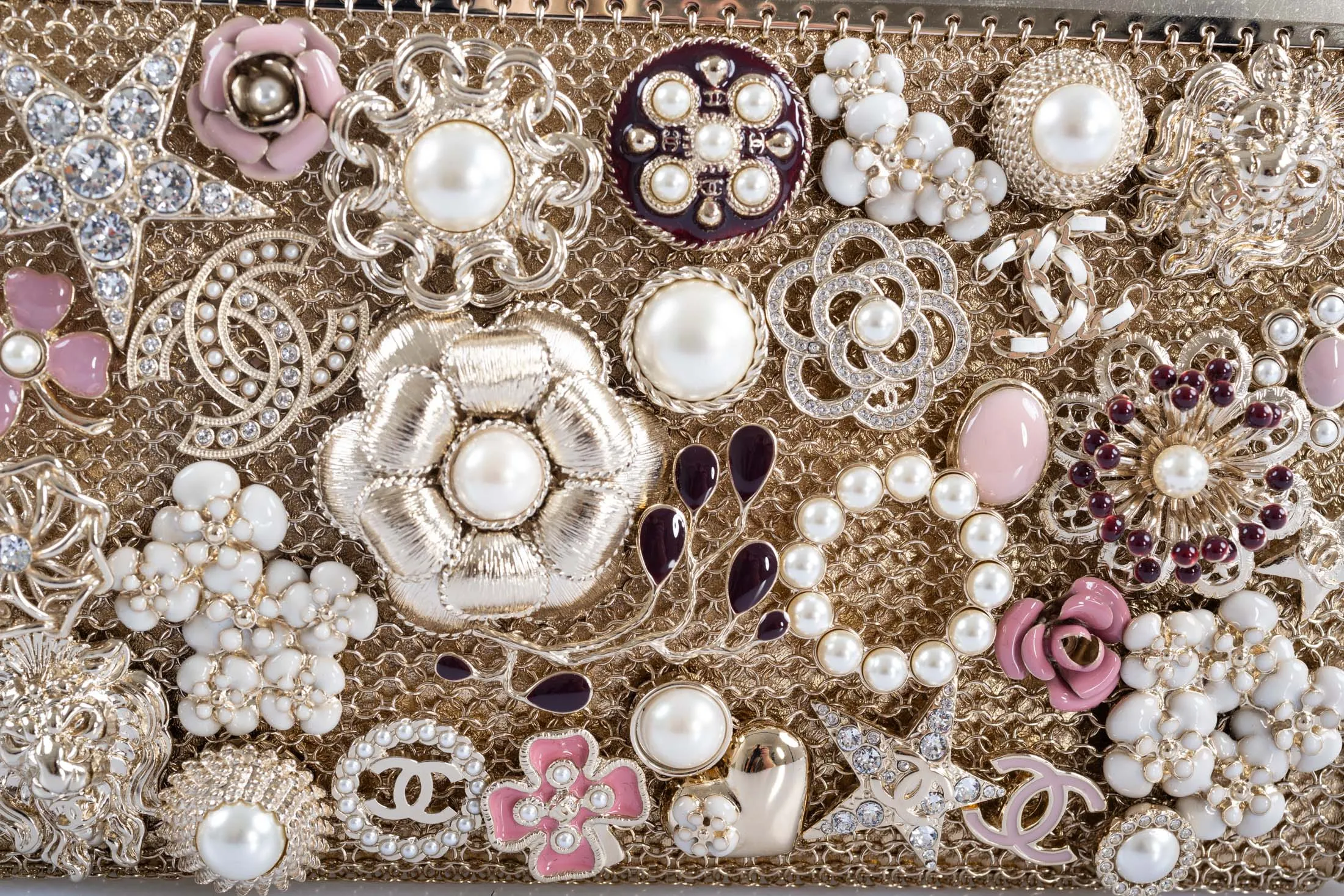 Chanel CC Camellia Charm Bag Pearls and Pink Enamel with Gold Hardware