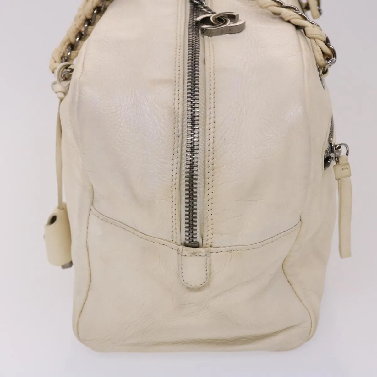 Chanel Chain Boston Bag Leather White CC  bs6591